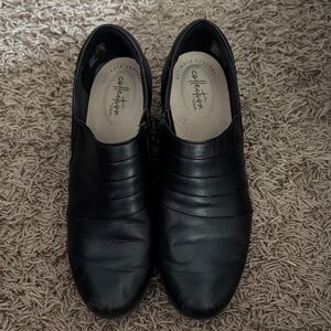 Clarks Black Leather Slip-On Loafers for Women